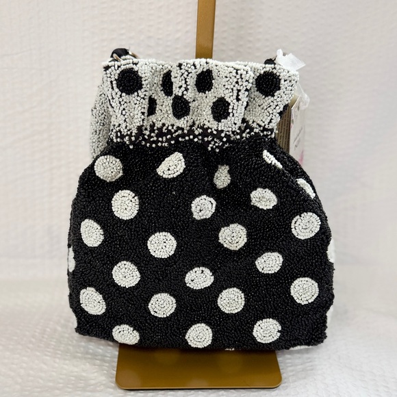 T.J.Maxx Handbags - Black & White Beaded Polka Dot Bucket Bag – Statement Shoulder Purse NWT